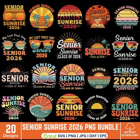 Senior Sunrise 2026 PNG Bundle,Senior Year Shirt Design,Senior Graduation Gift,Senior is 2026, Retro Senior Class of 2026,School Sublimation