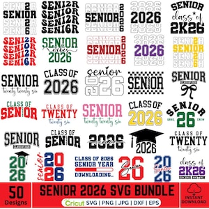 mega Senior 2026 SVG Bundle, Klasse von 2026 SVG, Senior Coquette Bow svg, Abschluss 2026 SVG, High School svg, Senior 2026 Shirt svg