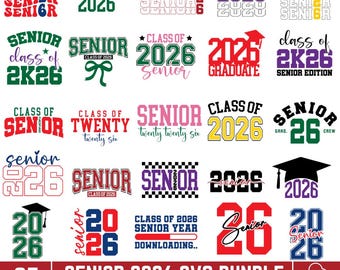 Senior 2026 SVG-bundel, klasse van 2026 SVG, Senior Coquette Bow SVG, afstuderen 2026 SVG, middelbare school SVG, senior 2026 shirt SVG