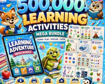 500,000+ Kids Educational Bundle PLR MRR ,Worksheets, Canva Templates, Business Social Media, Coloring Pages, Homeschool Learning Games