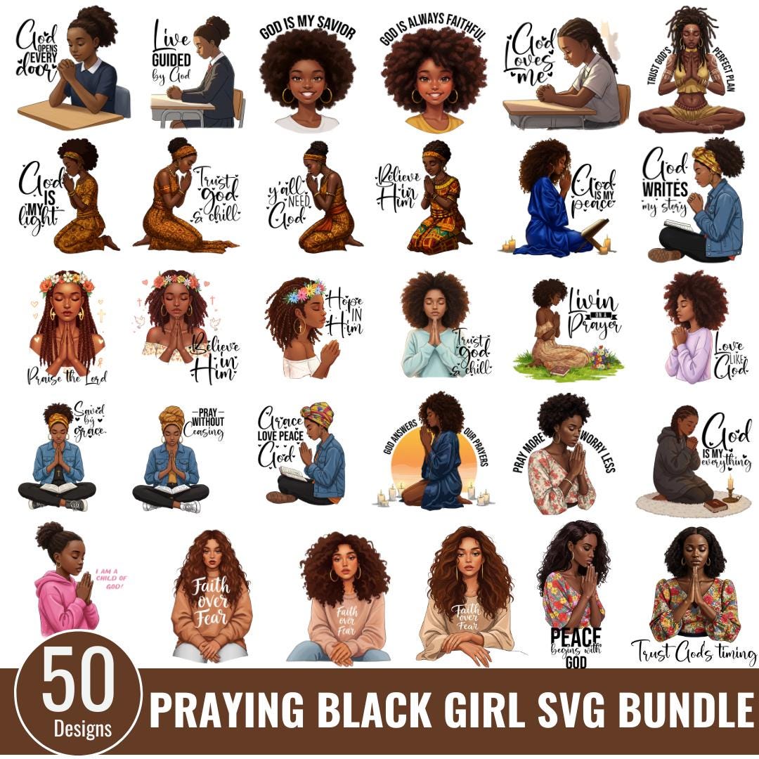 Praying Black girl svg bundle, Woman of faith,Praying Black Women,African American women in Prayer,Black Woman Clipart,Girl Praying, Planner