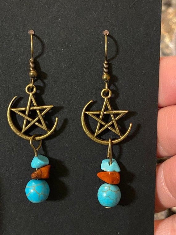 Crescent Moon Pentagram Earring - Etsy Crescent Moon Pentagram Earring - Etsy