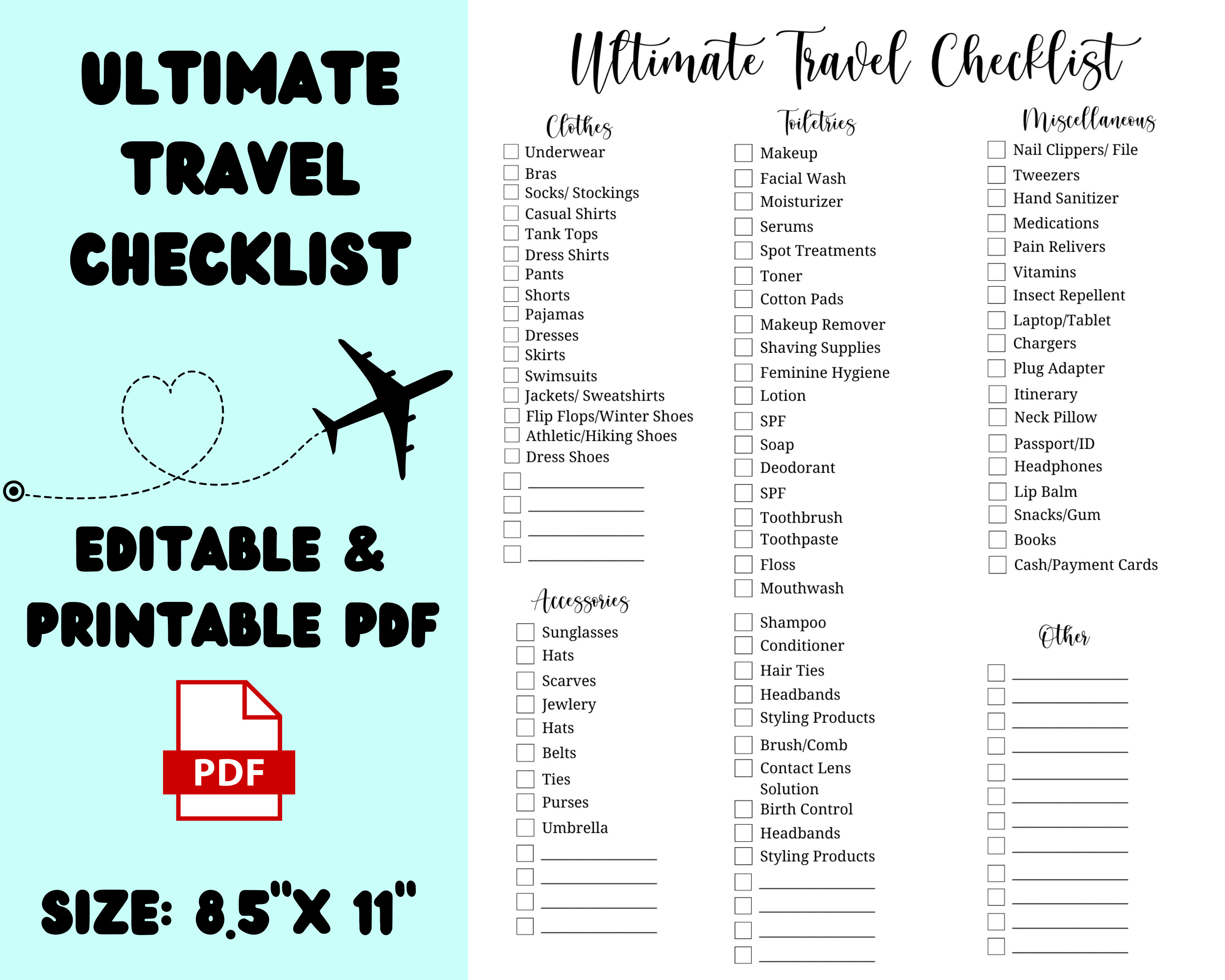 Ultimate Travel Checklist Editable Travel Checklist Printable