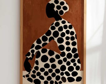 Retrato abstracto de mujer africana, estampado de terracota con lunares (descarga digital)