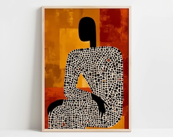 Arte abstracto afrocéntrico con figuras, decoración de pared moderna en tonos neutros (descarga digital)