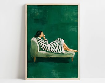 Mujer con rayas abstractas verde esmeralda (descarga digital)