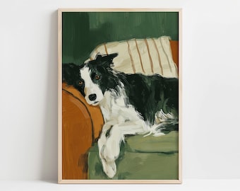 Cuadro de perro Border Collie, arte de pared para sofá o sala de estar, DESCARGA DIGITAL