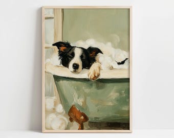 Cuadro impresionista de perro Border Collie para baño, arte de pared, DESCARGA DIGITAL