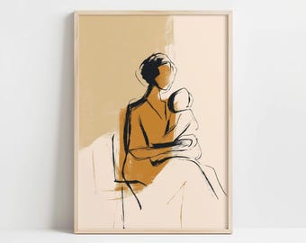 Arte minimalista de líneas, madre e hijo, abstracto, neutro, para la pared de la habitación infantil. DESCARGA DIGITAL.