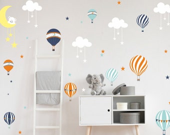 Hot Air Balloons Wall Stickers, Kids Decal, Balloon Decals, Nursery Room Decor, SkyWards Decal, Cloud Decal, Nursery Decal, Children's Decor