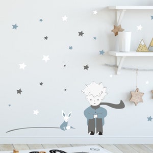 Little Prince Wall Decal - Starry Night Removable Nursery Sticker - Gender Neutral Baby Room Decor - French Book Inspired Wall Art