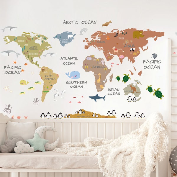 Sticker mural carte du monde, sticker mural carte du monde, sticker carte du monde, autocollant carte, carte du monde pour chambre d'enfant, carte du monde pour chambre d'enfant, décoration de chambre d'enfant, carte du monde