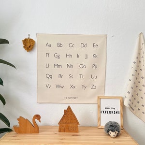 Tapiz educativo con alfabeto pequeño, tapiz de tela de algodón orgánico, tapiz de números, tapiz de pared para guardería, tapiz de números, para regalo