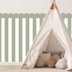 Striped Scallop Wall Decal – Removable Self-Adhesive Half Wall Border Sticker for Kids Room | 50x115 cm Nursery Panel
