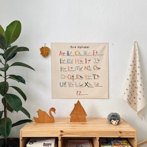 Organic Cotton Bird Alphabet Tapestry: Nursery Wall Hanging