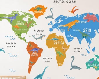 PVC-Free Removable  Fabric Dinosaur World Map Wall Decal