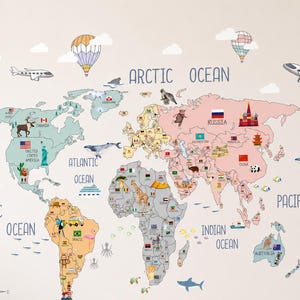 Sticker mural carte du monde des pays en tissu sans PVC