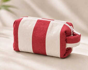 Red Striped Cotton Muslin Organizer Pouch: Everyday Storage and Travel Bag | Circus
