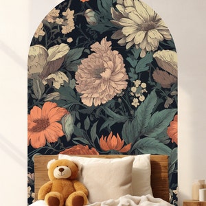 Arch Floral Wall Decal - Boho Vintage Flower Mural for Nursery or Bedroom - Removable Bold Wall Art - Botanical Peel and Stick Decor