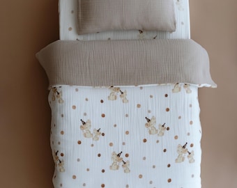 Custom Muslin Bedding Set: Mice, Polka Dots, Nursery Fabric