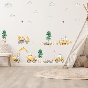 Construction Wall Decal Set for Kids – Digger, Truck & Crane Stickers – Boys Room Nursery Decor – Removable Mural – Eco Safe Large Set