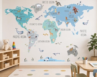 PVC-Free Removable Fabric Boho  Kind World Map Wall Decal