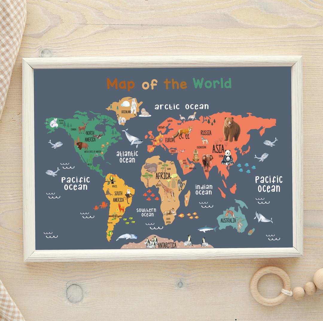 Nursery Print World Map Print Map Nursery Print Wall Decor - Etsy