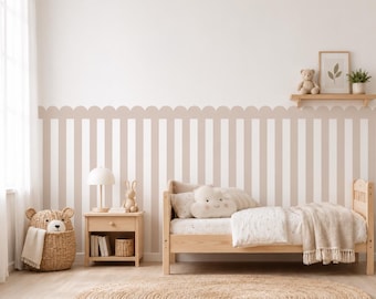 Striped Scalloped Half Wall Decal – Soft Almond PVC-Free Fabric Wall Panel