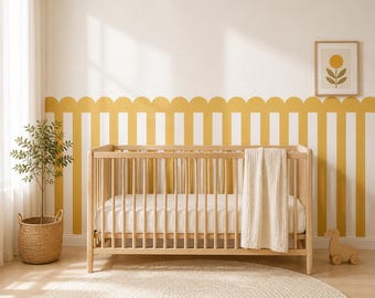 Striped Scalloped Half Wall Decal – Golden Yellow PVC-Free Fabric Wall Panel