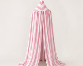 Pink Striped Kids Canopy, Cotton Muslin Play Tent for Nursery and Reading Nook