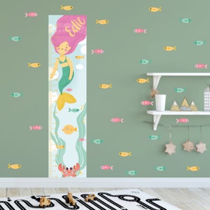 Mermaid Growth Chart Wall Decal – Ocean Nursery Height Ruler – Personalized Under the Sea Girl Room Decor – Removable Sticker