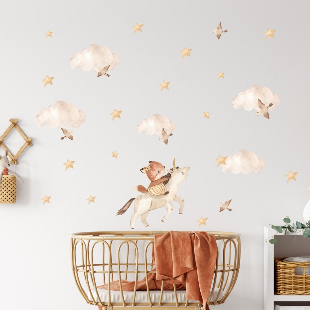 Unicorn Wall Decal / Pegasus Wall Decal, Stars Wall Decal / Gift for