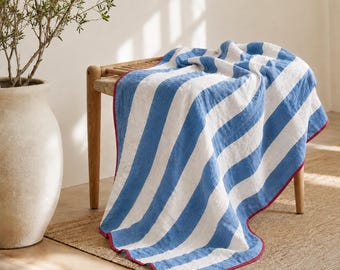 Blue Cotton Muslin Swaddle Blanket and Towel