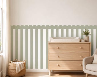 Striped Scalloped Half Wall Decal – Light Sage Green PVC-Free Fabric Wall Panel