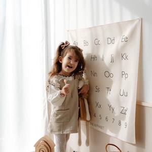 Alphabet Wall Tapestry for Kids – Minimalist ABC Poster, Montessori Nursery Decor, Black and White Learning Banner