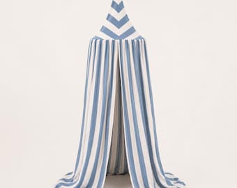 Blue Striped Kids Canopy, Cotton Muslin Play Tent for Nursery and Reading Nook
