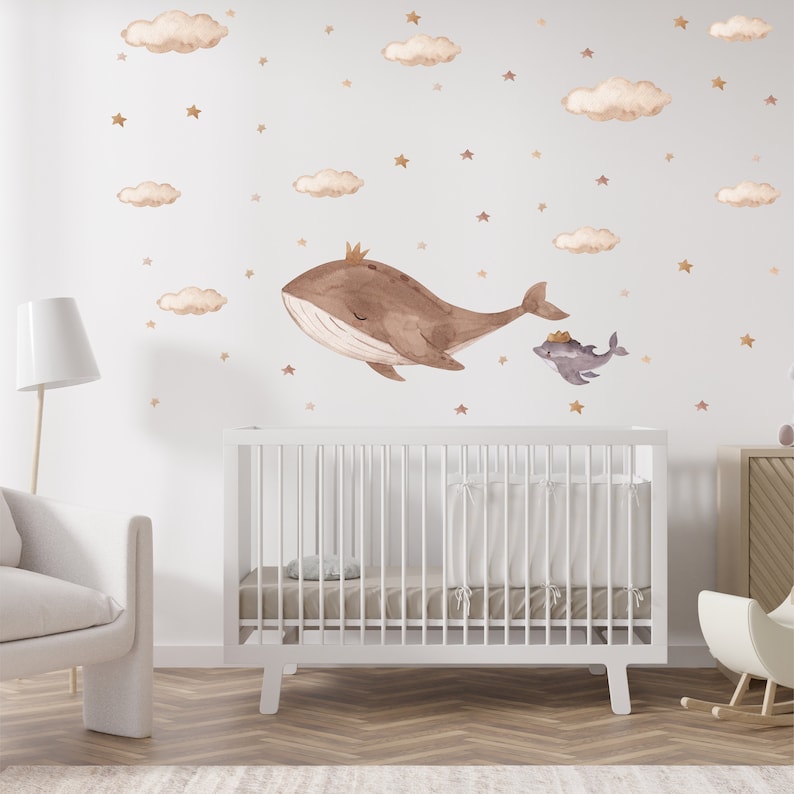 Whale Sticker, Removable and Repositionable, Baby and Mumy Decal