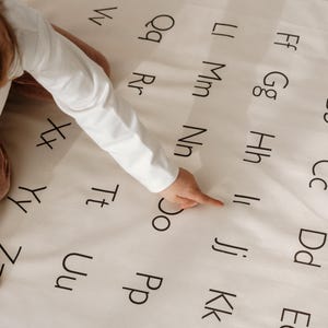 Modern Alphabet Wall Tapestry – Neutral ABC Poster for Kids, Montessori Nursery Decor, Upper Lower Case Letters, Cotton Wall Art