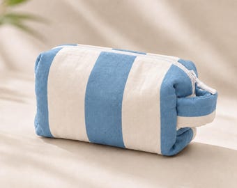 Blue Striped Cotton Muslin Pouch: Diaper, Wipes and Travel Organizer | Ocean