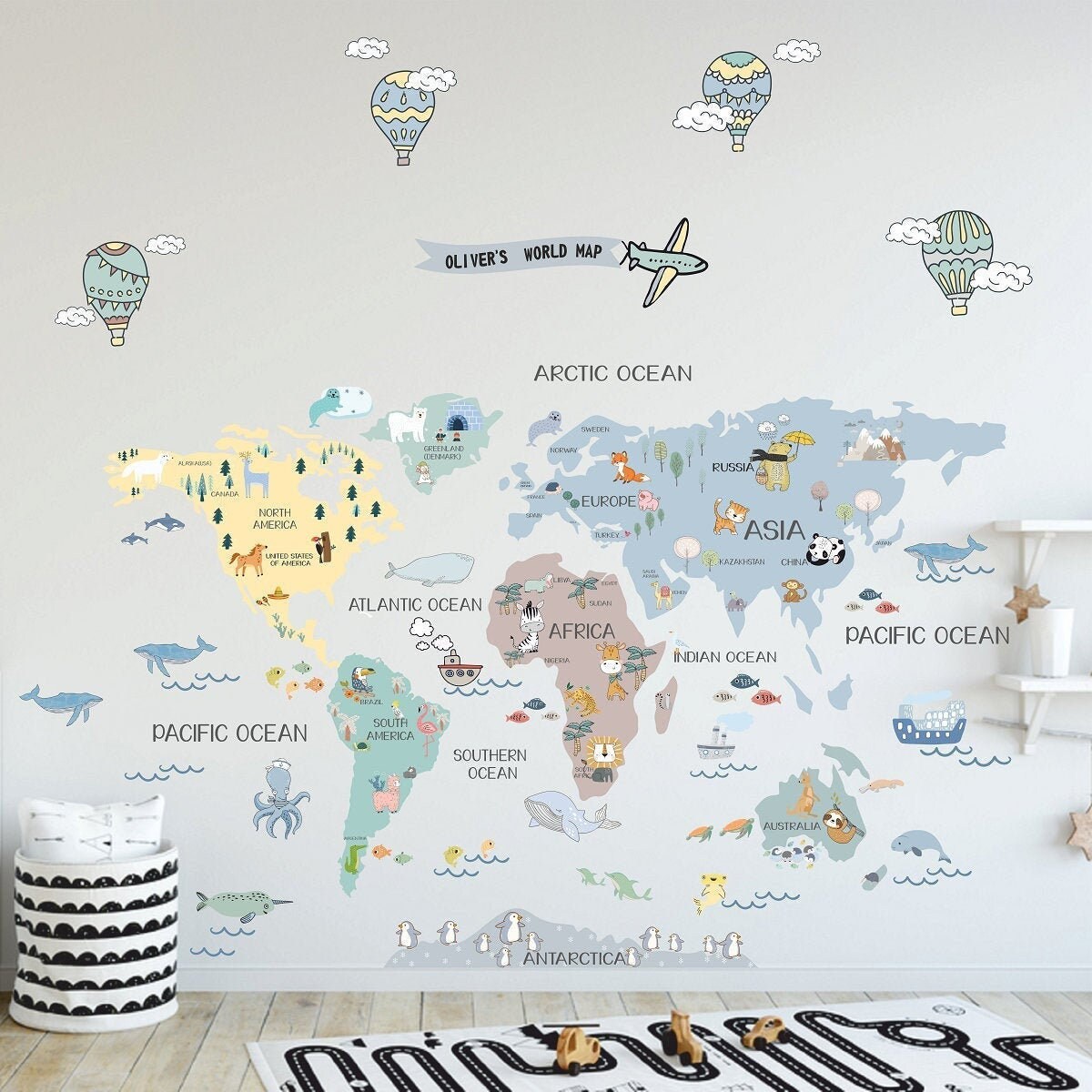 World Map Wall Sticker World Map Wall Decal World Map Decal Etsy