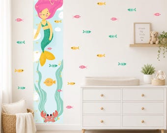 PVC-Free Removable Fabric Personalized Mermaid Growth Chart Wall Decal