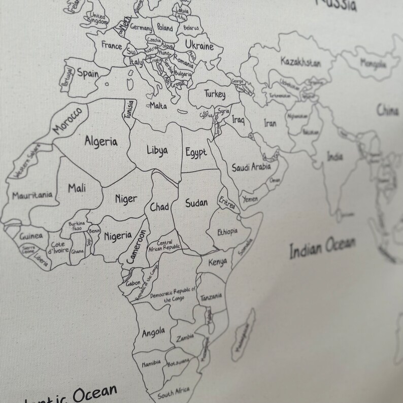 World Map Tapestry, Organic Cotton Fabric Tapestry, Kids Room Wall