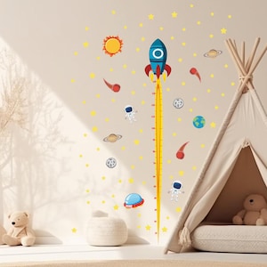 Wachstums-Chart, abnehmbar und neu positionierbar, Kleinkind-Lineal, Größenmesslatte, Weltraum-Growth-Chart, Rocket-Growth-Chart-Aufkleber