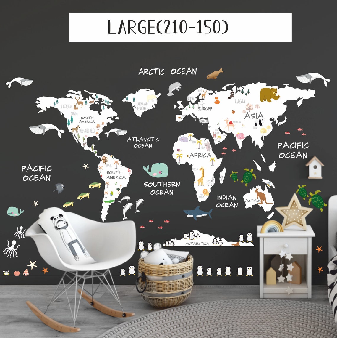 World Map Wall Sticker World Map Wall Decal World Map Decal | Etsy