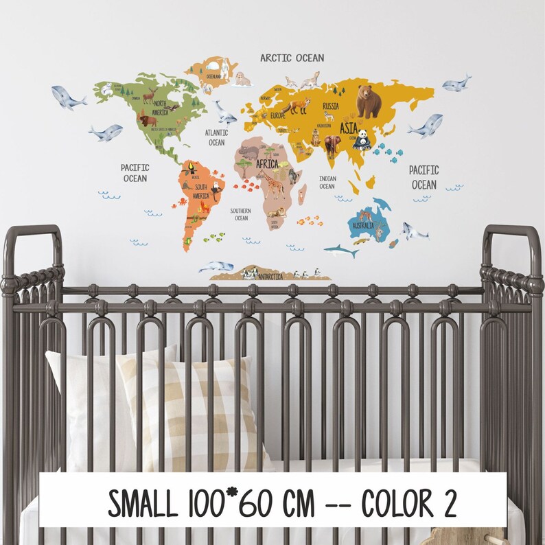 Animal World Map Wall Sticker World Map Wall Decal World Map Etsy UK