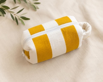 Yellow Striped Cotton Muslin Pouch: Makeup, Travel and Everyday Organizer | Sunshine