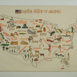 Big U.S.A Map Tapestry Organic Cotton Fabric Tapestry Kid Room - Etsy