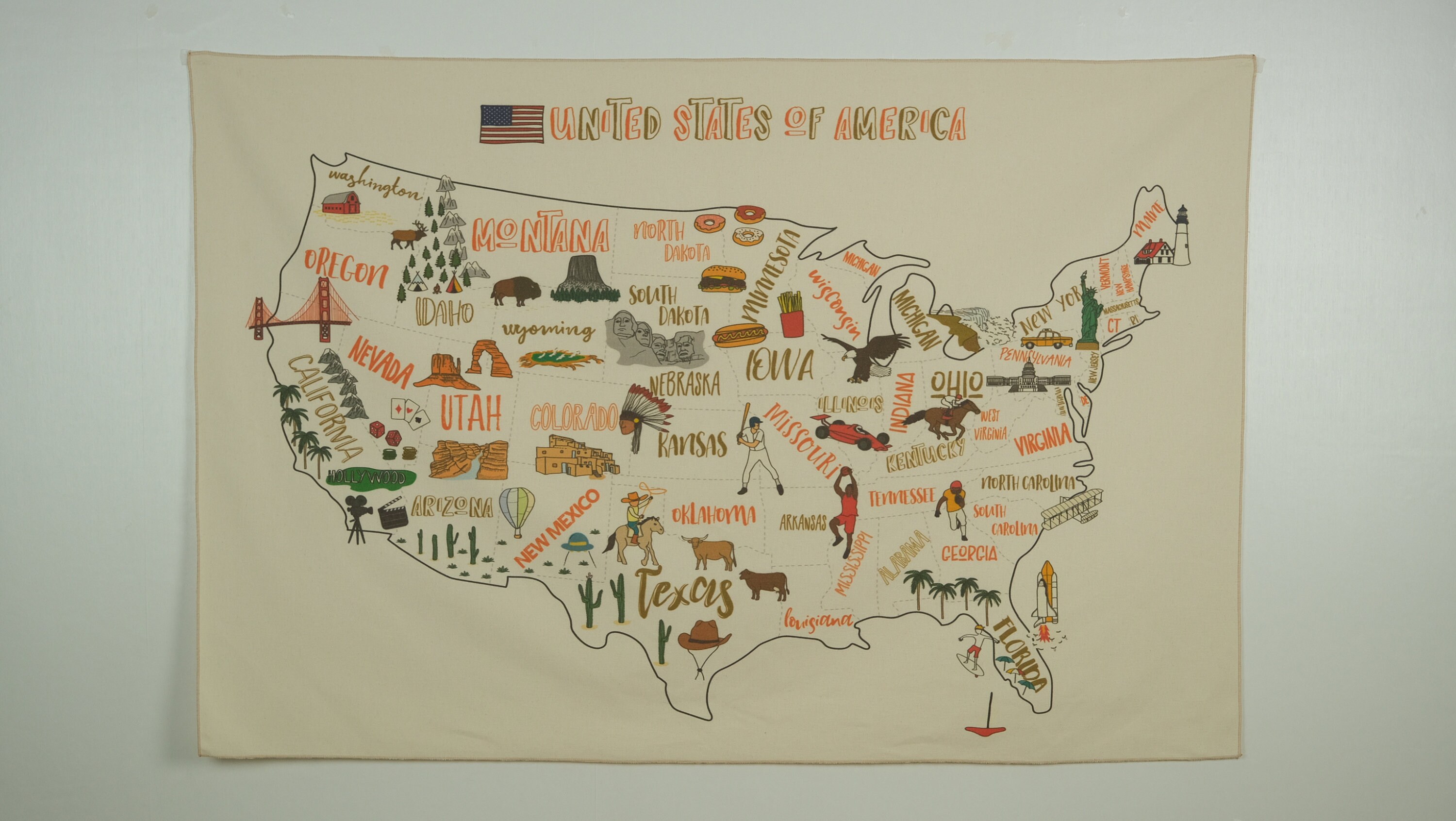 Big U.S.A Map Tapestry Organic Cotton Fabric Tapestry Kid Room - Etsy