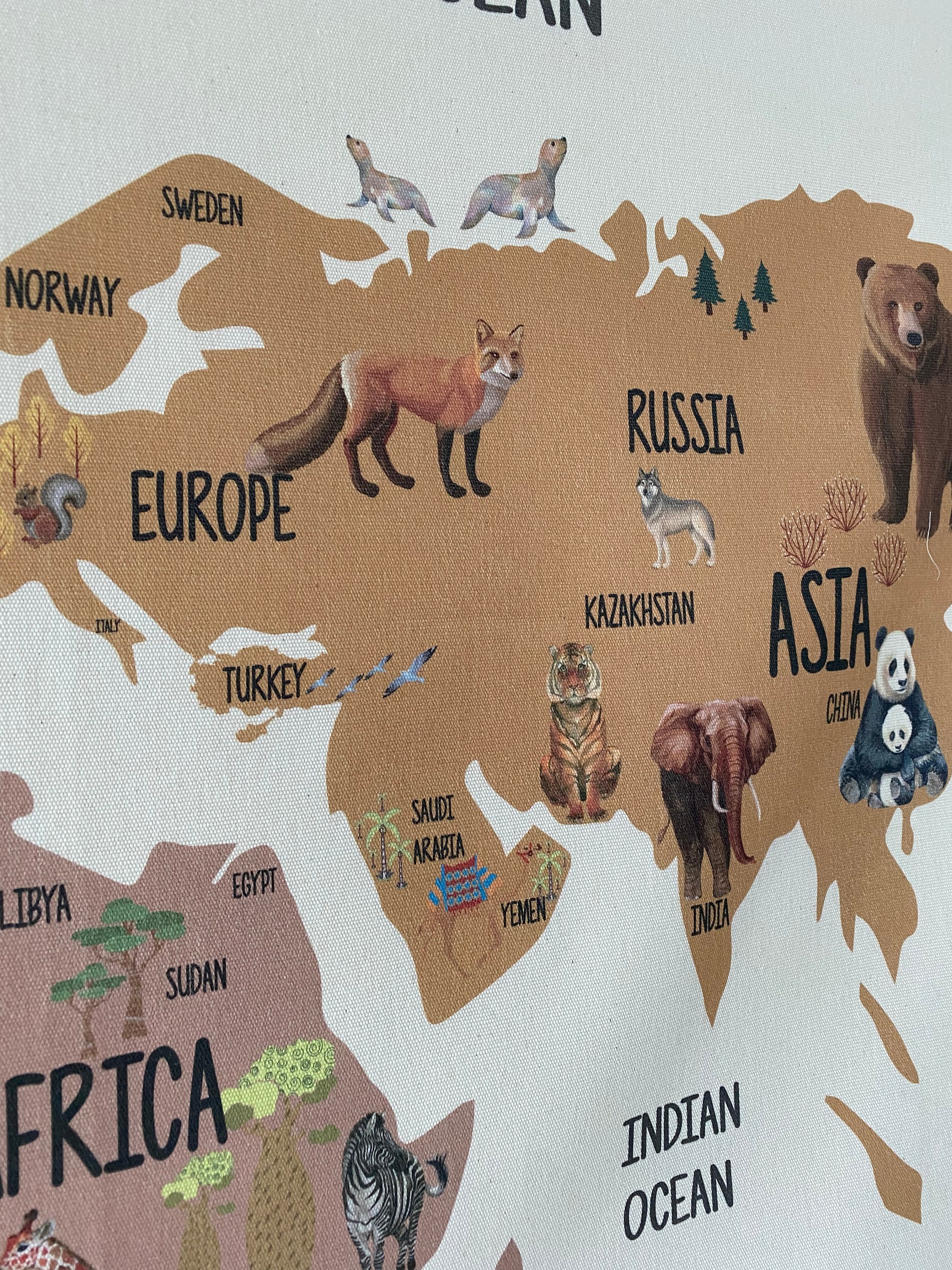 World Map Tapestry, Organic Cotton Fabric Tapestry, Kid Room Tapestry