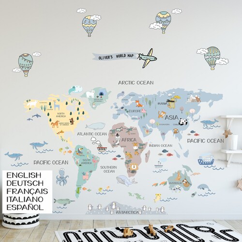 Wall Decal World Map Interactive Map Wall Sticker Room Etsy Australia